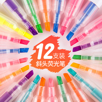 Highlighter pen double head 6-color odorless fluorescent marker pen students use candy color marker pen color rough key endorsement artifact children flash light silver fluorescent notes Review pen light color