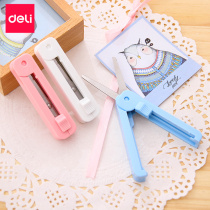 Del 6072 retractable portable scissors creative trumpet student office home scissors cute candy color mini folding handmade paper cutter multifunctional safety stainless steel scissors