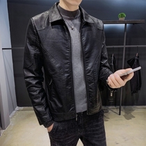 Tide brand new leather jacket mens coat Korean fashion casual black fashion handsome youth mens jacket top