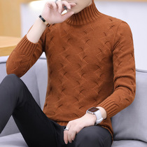 Tide brand semi-turtleneck sweater mens autumn and winter padded velvet Korean trend knitted base shirt slim sweater