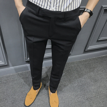 Trendy brand British mens casual small trousers suit pants mens black slim-fit small feet youth trousers Korean mens pants