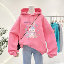 Girls sweatshirt Spring and Autumn 2022 new Korean version of The Star Dew Middle Boy Children Autumn Winter Plus Velvet Thickened Hood top
