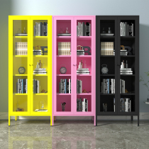 Bookcase Household glass door locker bookcase crevice single and double door iron wardrobe Simple modern balcony storage cabinet