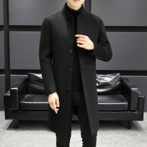 Light luxury double-sided woolen coat mens long fashion solid color wool trench coat autumn and winter stand neck business woolen coat