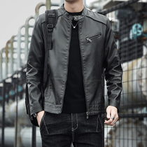 Autumn and winter new leather clothes men slim Korean version of soft leather coat with velvet male trend stand collar leather motorcycle leather jacket