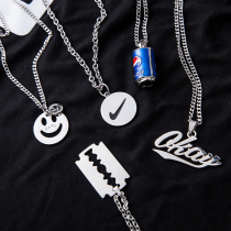 Korean version of the simple ins earth cool smiley face letter necklace couple long sweater chain hip-hop mens trendy pendant products