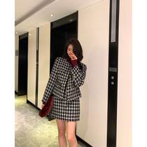 Garbociaga Dragon Xier classic series black and white skirt thousand bird grid small fragrant style professional set 9314