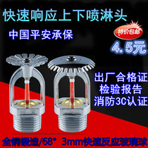 Fire rapid response sprinkler Fire sprinkler 68 degrees up and down spray fire 3MM sprinkler All copper