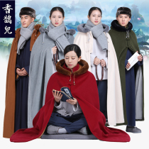 Hairy woolen sitting cloak cloak hooded plush winter monk clothes plus velvet coat meditation men and women with the same windbreaker