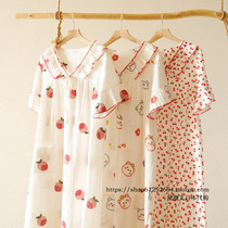 Japanese GP cute night dress womens summer cotton gauze pajama skirt home clothes mid-skirt Japanese home skirt thin