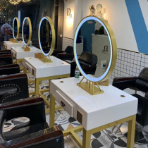 Barber shop mirror table hair salon dedicated retro hairdressing mirror perm dyeing hairdressing mirror table solid wood double-sided four-sided hair cutting mirror