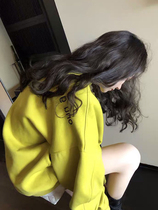 Lemon yellow sweater female spring and autumn thin Korean version of chic early autumn top letter loose jacket medium long