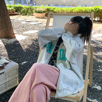 Daning sweater jacket womens early autumn thin Korean loose student sports hooded cardigan ins tide spring and autumn top