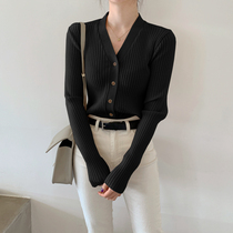Knitwear sweater womens clothing with a hitch bottom cardiovert spring dress 2022 new black v-collar blouses spring jacket