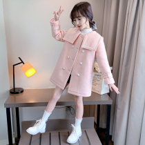 Girls autumn clothes foreign pistachio jacket 2021 new CUHK childrens mid-autumn winter children thicken sweater