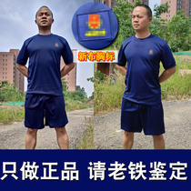  Fire physical fitness suit summer short-sleeved shorts training suit suit mens T-shirt flame blue physical training suit