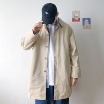 2021 autumn commuter leisure Japanese trench coat men long style simple loose solid color coat lapel coat