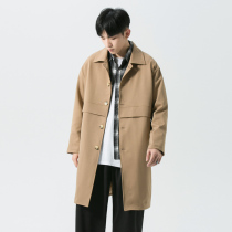 Autumn and winter solid color simple trench coat men long loose drape tide day handsome coat plus cotton lapel coat