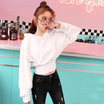 Short Net red vests female hooded 2021 autumn and winter high waist Net red heart machine umbilical long sleeve plus velvet careful top