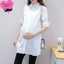 2021 Spring New pregnant women White Shirt long large size shirt spring and summer thin professional pregnant women bottoming shirt
