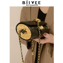 BIIVEE small fragrant wind diamond chain bag small golden ball cylinder bag retro niche design simple one-shoulder messenger bag