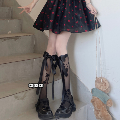 taobao agent The elegant satin bowls, coffee calf socks, the smart girl feels lolita Gothic niche personality