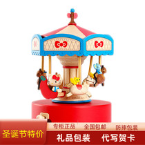 Taiwan jeancard Mori Live Solid Wood Fun kitty Carousel Music Box Birthday Gift Little Girl