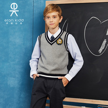 Eaton Gide school uniform British College deep ash Tibetan white strip male and female children Spring and Autumn vest 09B127