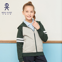 Eaton Gide summer new boys and girls Children air layer cotton wool cloth Navy wind hooded sports shirt