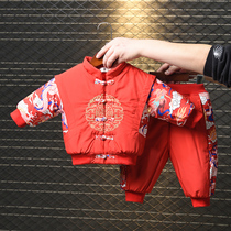 Chinese New Years baby dress winter Baby and Child celebration thick Tang suit two-piece boy foreign-Year dress