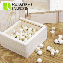 Wooden box Wooden pushpins 100 I-shaped nails Square round straw hat cylinder 5 specifications mixed wood color nails