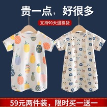 Summer thin baby cotton pajamas Mens and womens childrens nightgown Infant one-piece clothing short-sleeved climbing clothing night dress long-sleeved