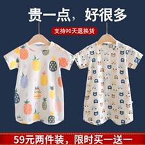 Summer thin baby cotton pajamas Mens and womens childrens nightgown Infant one-piece clothing short-sleeved climbing clothing night dress long-sleeved