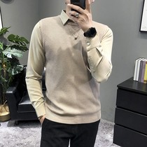 Rich bird sweater mens spring and autumn new Korean version slim fashion trend casual wild fake two-piece sweater