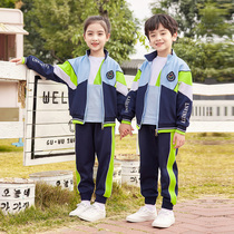 Primary school uniforms Spring and Autumn Kindergarten uniforms New childrens navy blue long sleeves short sleeves sports three-piece set
