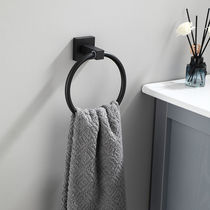 Suitable for Jiu Mu non-perforated black simple towel ring bathroom wall hanging space aluminum towel hanging toilet hanging hair