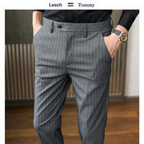 LEECH TOMMY business dress trousers mens new slim feet ankle-length pants mens striped casual pants autumn