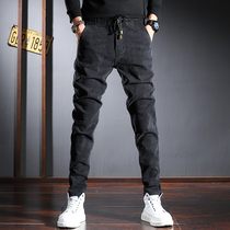 2022 tightness waist casual jeans Mens spring trend Little feet pants mens pure color Thunderpants high-end retro