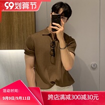 Hong Kong wind lapel polo shirt short sleeve mens Tide brand loose casual summer thin solid color knitwear T-shirt base shirt