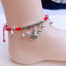 The new 12 zodiac red rope anklet women's sterling silver fashion mori student bell does not fade net red simple