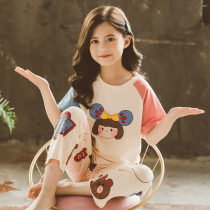 Childrens pajamas summer thin 2021 new style girls pure cotton short-sleeved home clothes little girl summer air conditioning clothes