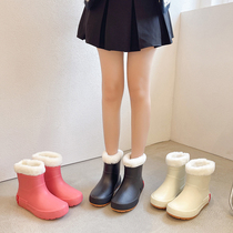 Japanese rain boots women's new winter plus velvet fashion wear net red water shoes rubber shoes short tube waterproof non-slip rain boots