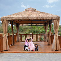 Outdoor thatched tent awning canopy large farmhouse courtyard bed and breakfast courtyard open-air four-legged umbrella gazebo shed