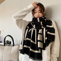 Geometric double-sided scarf 2021 new womens autumn and winter wool Korean version of Joker warm outside take big brand shawl dual use