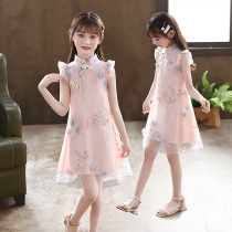 Girls Chiffon Cheongsam Thin Summer Dress 2021 New Skirt Childrens Summer