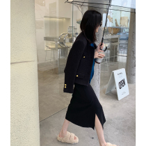 LICKYSENIOR elastic high waist black slit skirt autumn and winter design sense niche hip one step skirt