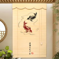 New Chinese bamboo curtain roller curtain curtain partition koi Chinese style printing tea room tea ceremony Zen screen decoration shading