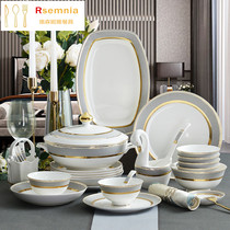 Rsemnia European style simple luxury dishes high-grade Tangshan bone china light luxury tableware set home multiplayer combination