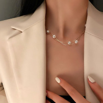 Hong Kong (Designer) RVY 2022 New Trendy Light Luxury Minority Folding Pearl Necklace Womens Collarbone Choker