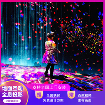 Glasses-free 3d ground interactive projection Holographic restaurant Exhibition hall Corridor Wave ground fish 5d ground game customization